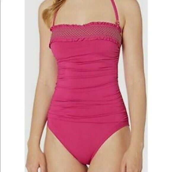 Bleu Rod Beattie Pink Gold Smocked Ruched One Piece‎ Swimsuit Size 4 / S - Picture 1 of 9